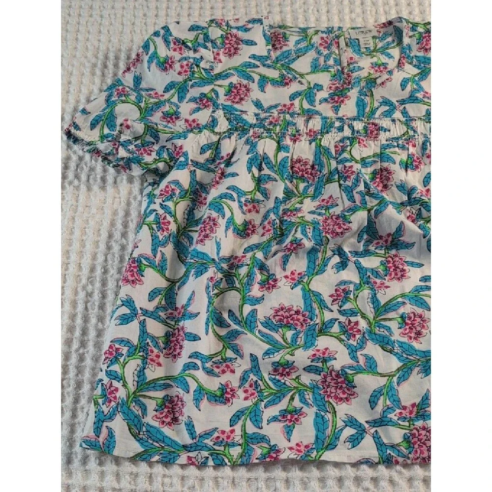 J. Crew 100% Cotton White Floral Puff-Sleeve Blouse Size PM